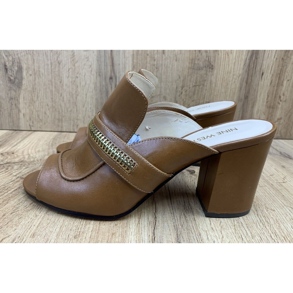 Nine West Womens Gerri Block Heel Slip On Open Toe Shoes Zipper Accent  Sz 9.5 M - Picture 3 of 16